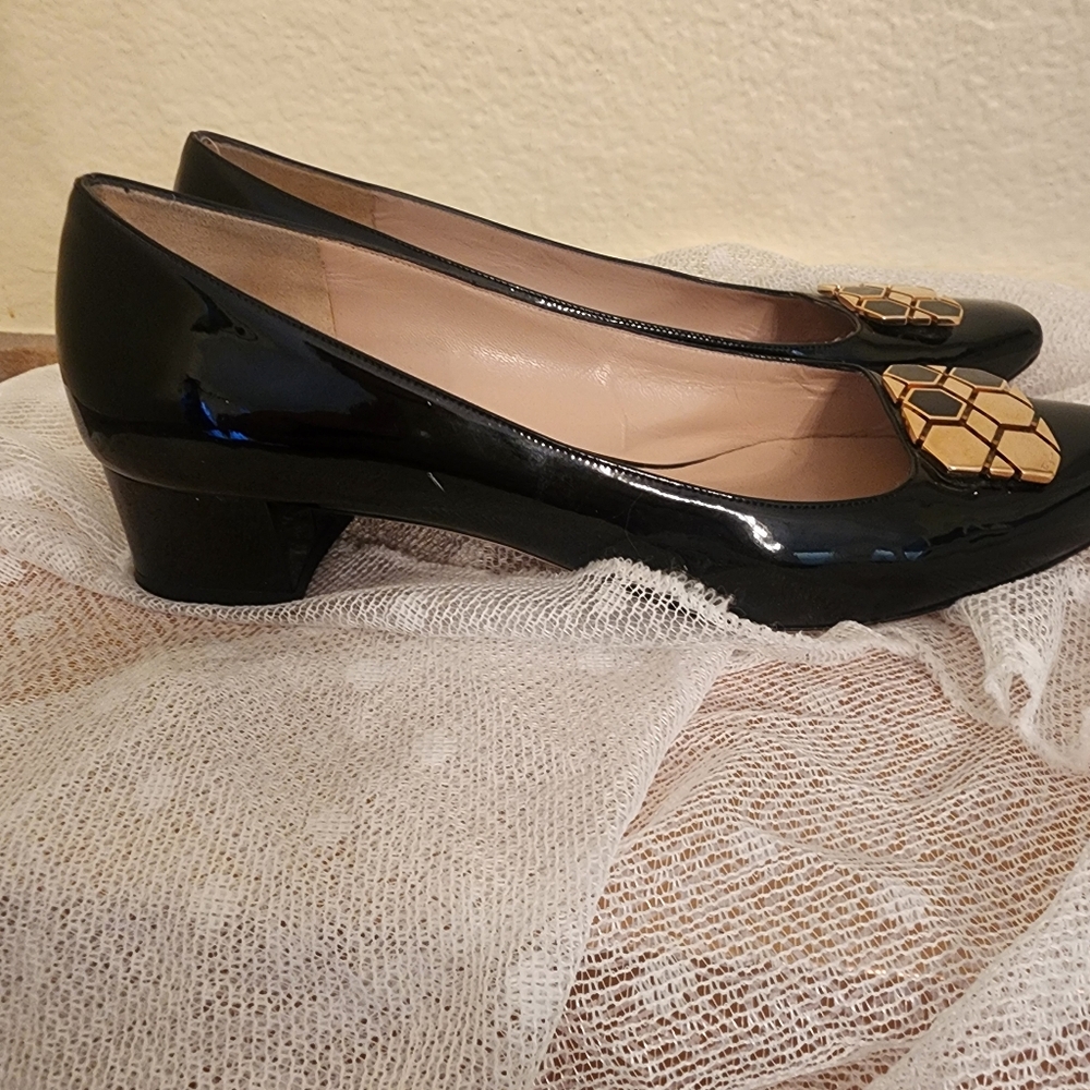Salvatore Ferragamo Black Patent Leather Block Pumps Size 9 - Picture 2 of 9